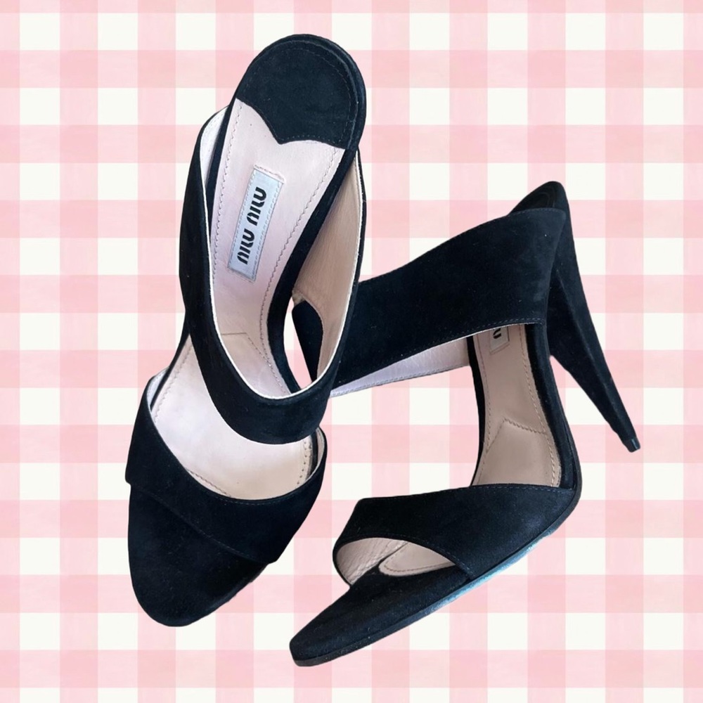 Miu Miu Black Sandal Stiletto Open Toed Pumps Heels in size 7.5